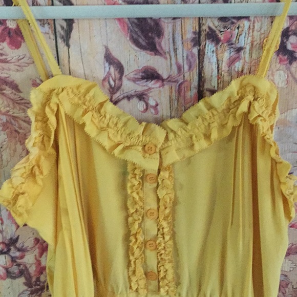 FOREVER 21 💯% SILK YELLOW BUTTON FRONT DRESS M - Picture 5 of 8